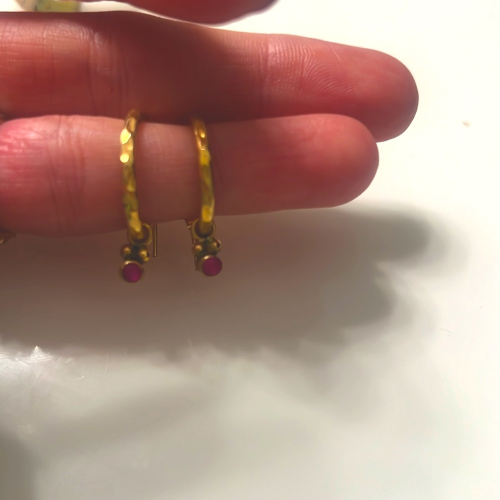 18k plated 1” hoops with tiny ruby